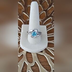 Paraiba Apatite With Diamond Accent Ring Set In Platinum Over 925 Sterling
